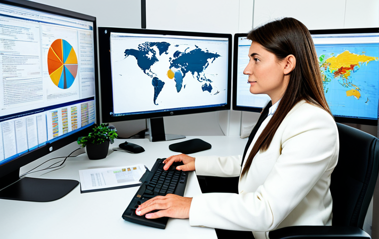 **

"A professional customs broker in a modern, brightly lit office in Paris, reviewing digital documents on a computer screen. The office is filled with world maps and international shipping documents. She is wearing a smart, professional suit. fully clothed, appropriate attire, safe for work, perfect anatomy, natural proportions, professional photography, high quality, modest attire, family-friendly. The focus is on her professionalism and competence in navigating the complexities of international trade, reflecting a modern, efficient approach to customs clearance in France."

**